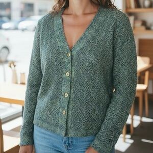 Vintage 90s Gantos Blue Open Knit Cardigan Sweater Medium Artsy Boho